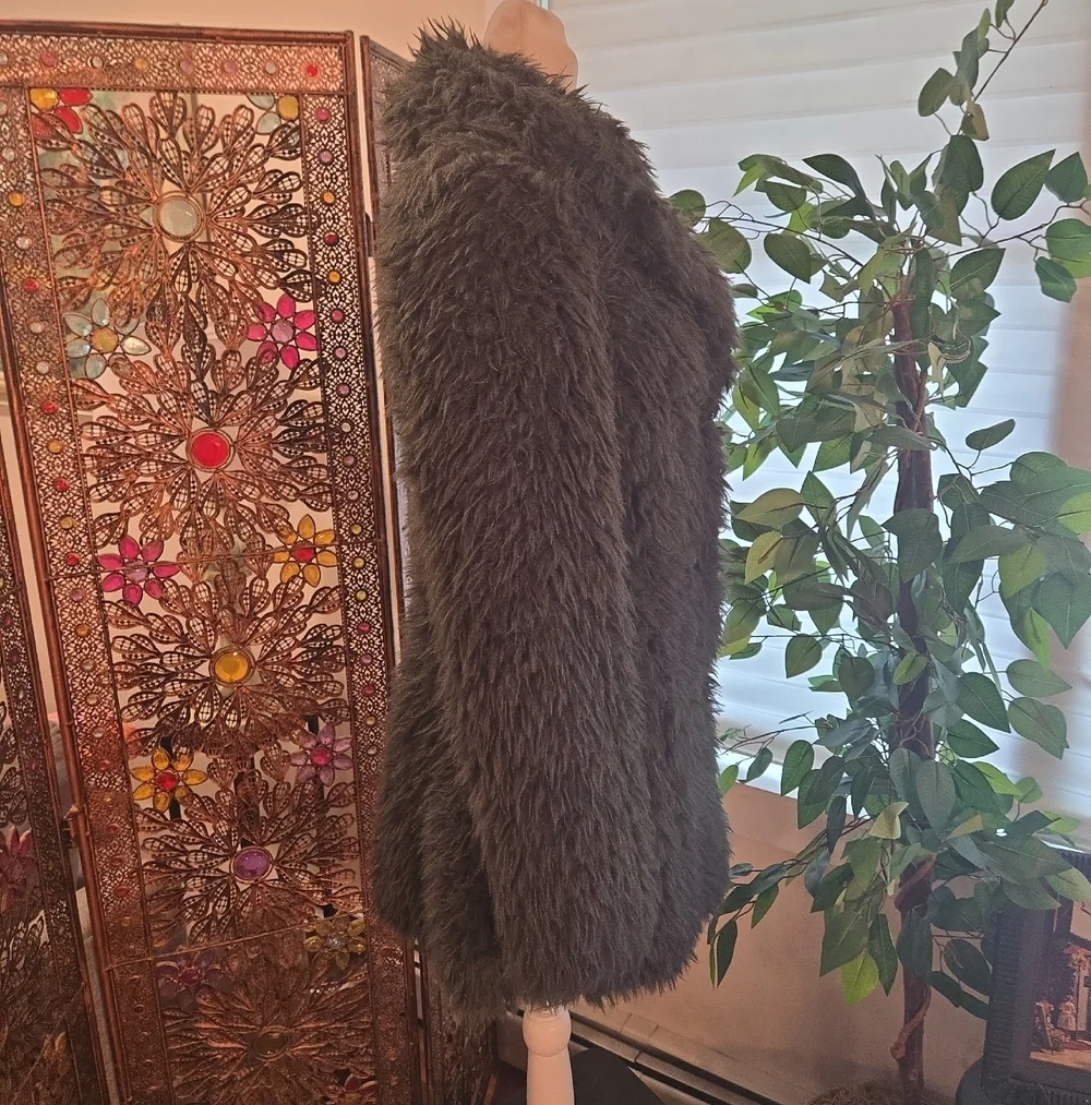 Guess Y2K Green Faux Fur Boho Glam Mobwife Coat Womens Small